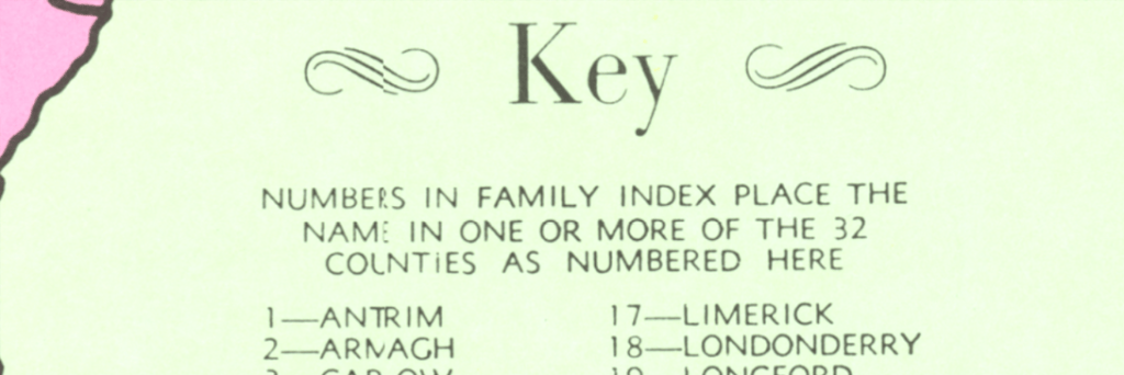 Location Key on the Kane Ancestral Map of Ireland